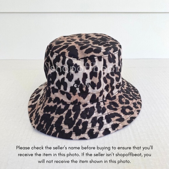 NEW Ganni Recycled Tech Bucket Hat Leopard XS/S - Picture 9 of 16